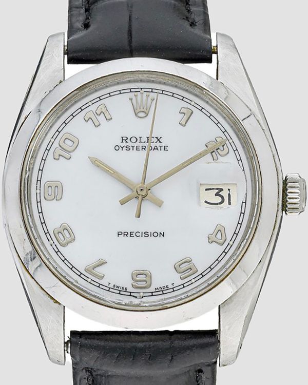 1982 Rolex Oyster Precision Date 34MM Aftermarket White Dial Aftermarket Leather Strap (6694)