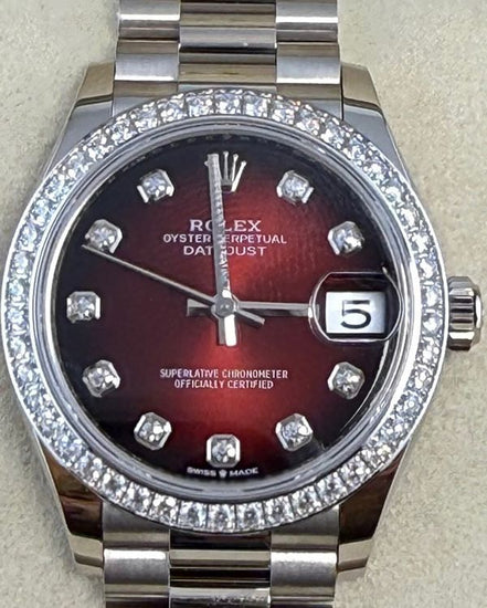 2026 Rolex Datejust 31MM Red "Ombré" Dial White Gold President Bracelet (278289RBR)
