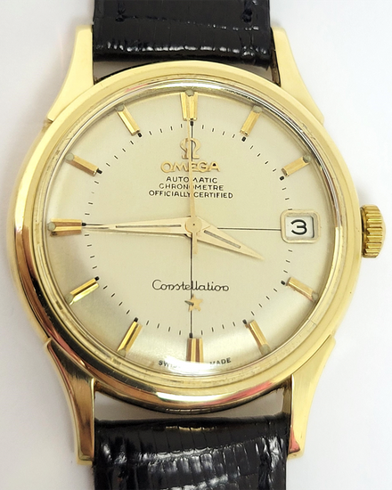 1961 Omega Constellation 34.5MM Silver "Pie Pan" Dial Aftermarket Leather Strap (14393 4 SC)