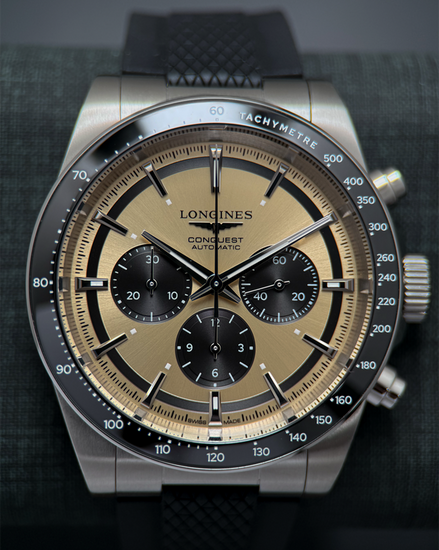 2026 Longines Conquest Chronograph 42MM Champagne Dial Rubber Strap (L3.835.4.32.9)