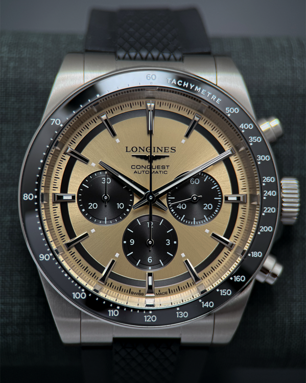 Longines Conquest Chronograph 42MM Champagne Dial Rubber Strap (L3.835.4.32.9)