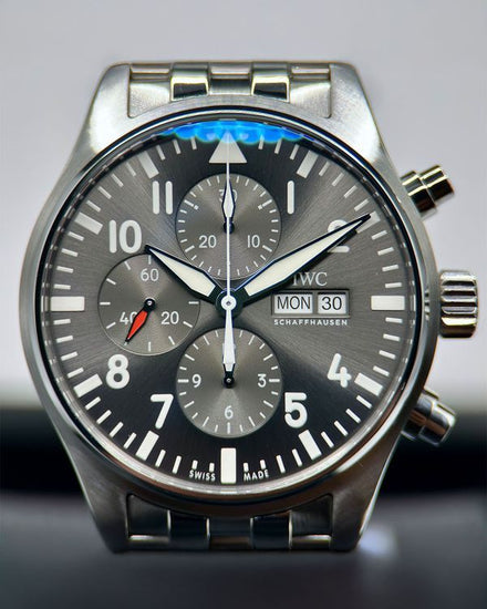 2020 IWC Schaffhausen Pilot Spitfire Chronograph 43MM Black Dial Steel Bracelet (IW377719)