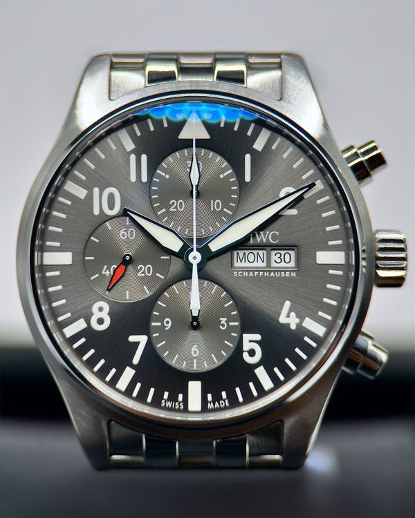 2020 IWC Schaffhausen Pilot Spitfire Chronograph 42MM Black Dial Steel Bracelet (IW377719)