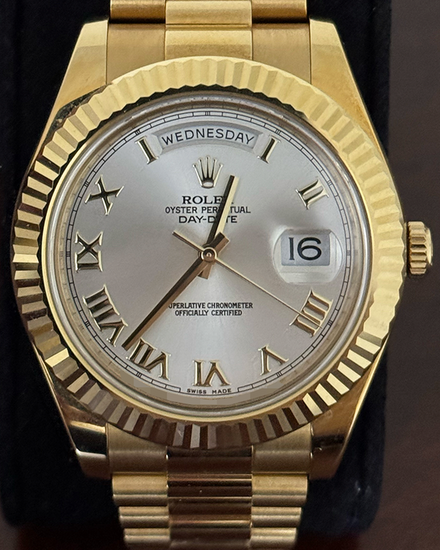 2014 Rolex Day-Date 41MM Silver Dial Yellow Gold President Bracelet (218238)