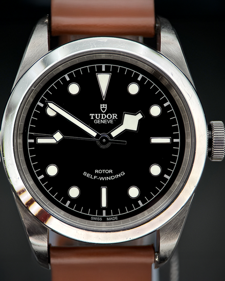 No Reserve - Tudor Black Bay "Smiley" 41MM Black Dial Leather Strap (79540)