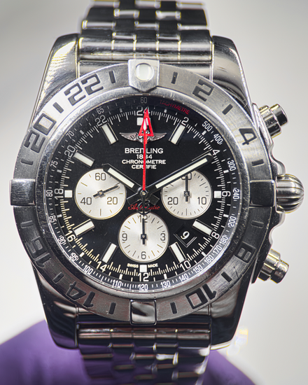 No Reserve - Breitling Chronomat GMT 47MM Black Dial Steel Bracelet (AB0413B9/BD17)