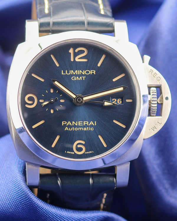 2021 Panerai Luminor 1950 3 Days GMT 44MM Blue Dial Leather Strap (PAM01033)
