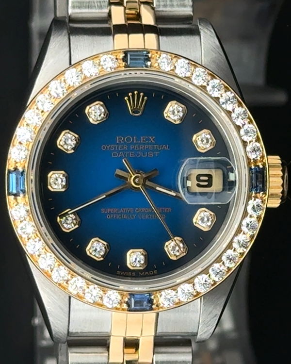 1996 Rolex Lady-Datejust 26MM Blue "Vignette" Dial Two-Tone Jubilee Bracelet (69173)