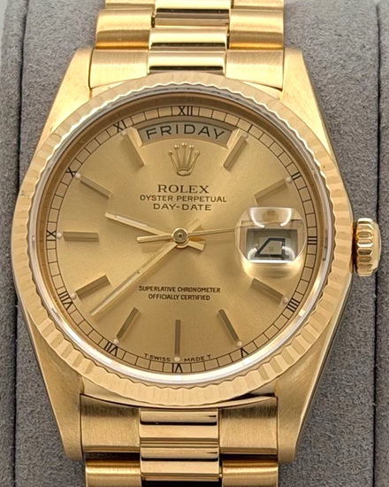 1988 (R Serial) Rolex Day-Date 36MM Champagne Dial Yellow Gold President Bracelet (18238)