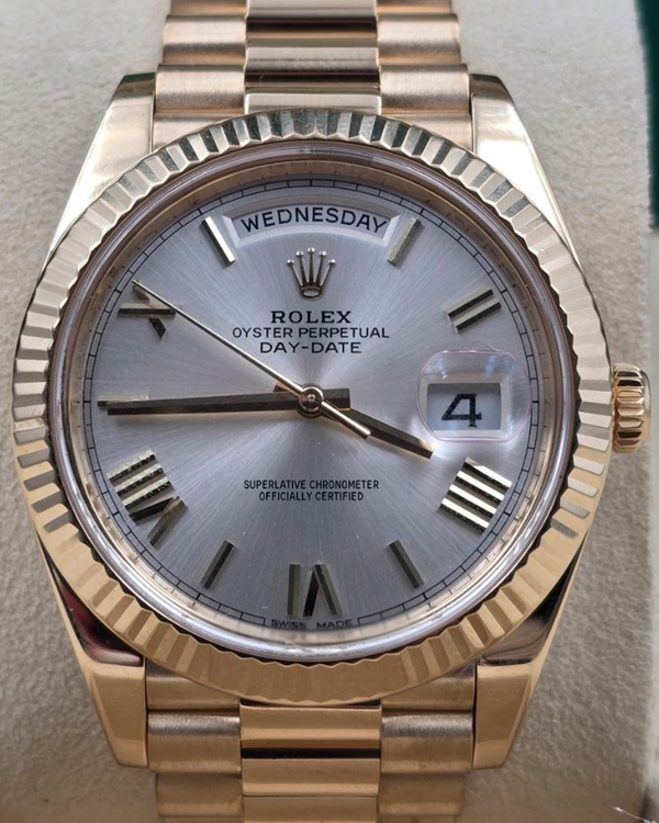 2018 Rolex Day-Date 40MM Silver Dial Yellow Gold President Bracelet (228238)