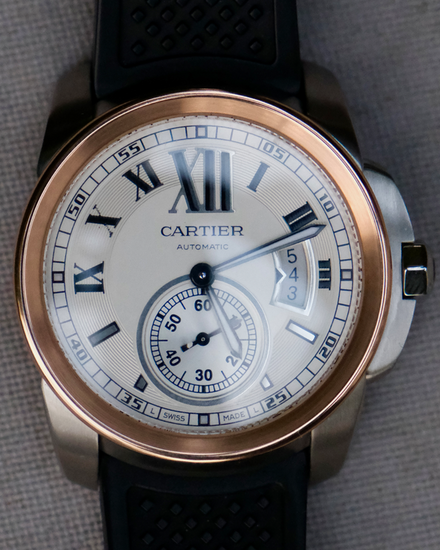 2010 Cartier Calibre de Cartier 42MM Silver Dial Rubber Strap (W7100011)