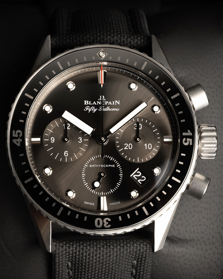 2022 Blancpain Fifty Fathoms Bathyscaphe Chronograph 43MM Grey Dial Textile Strap (5200-1110-B52A)