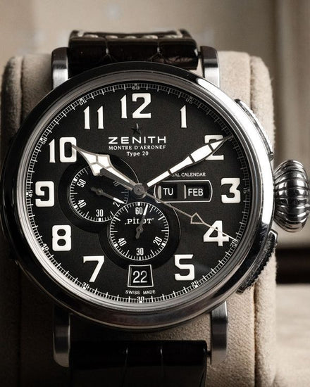 Zenith Pilot Montre d'Aéronef Type 20 Annual Calendar 48MM Black Dial Leather Strap (03.2430.4054/21.C721)