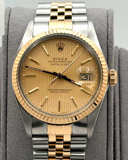 1986 Rolex Datejust 36MM Champagne "Tapestry" Dial Two-Tone Jubilee Bracelet (16013)