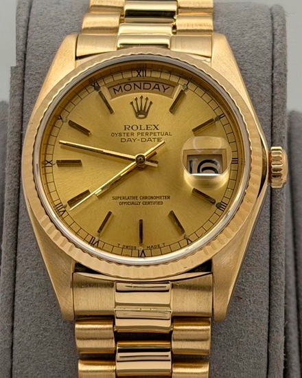 1980 (6.4 Mill. Serial) Rolex Day-Date 36MM Champagne Dial Aftermarket Yellow Gold President Bracelet (18038)