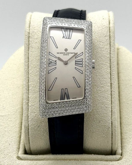 1972 Vacheron Constantin Vintage Ladies "Grand Curved" 22.5MM Quartz Silver Dial Leather Strap (25510)