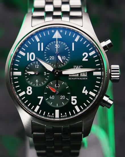 2023 IWC Schaffhausen Pilot Chronograph 43MM Green Dial Steel Bracelet (IW378006)