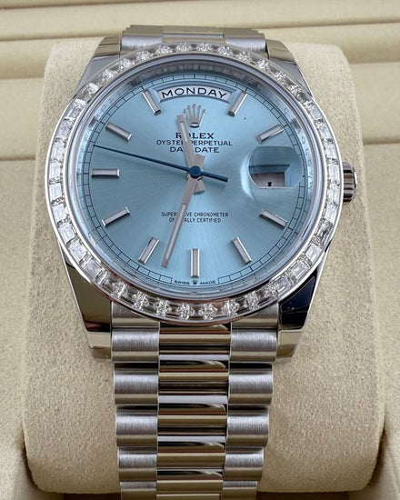 2025 Rolex Day-Date 40MM Ice Blue Dial Platinum President Bracelet (228396TBR)