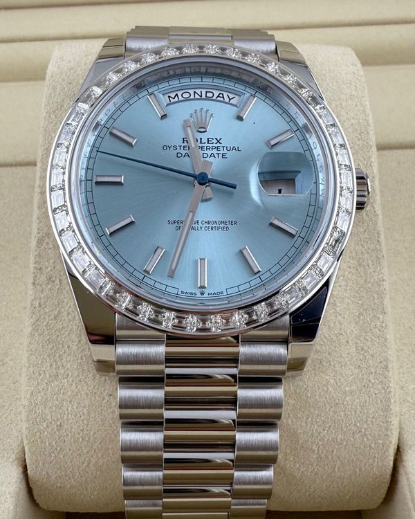 2025 Rolex Day-Date 40MM Ice Blue Dial Platinum President Bracelet (228396TBR)
