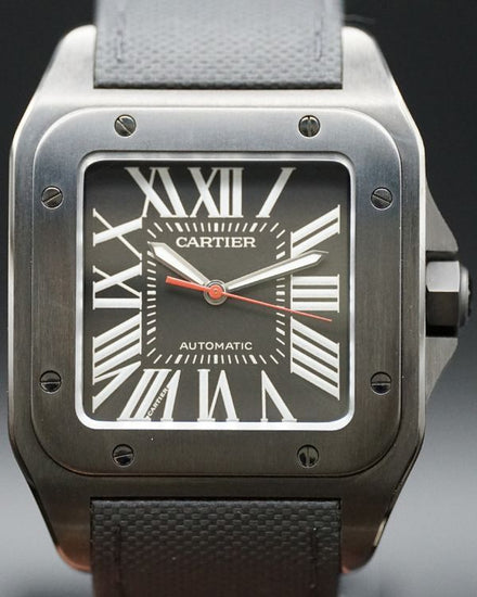 Cartier Santos 100 41MM Black Dial Textile Strap (WSSA0006)