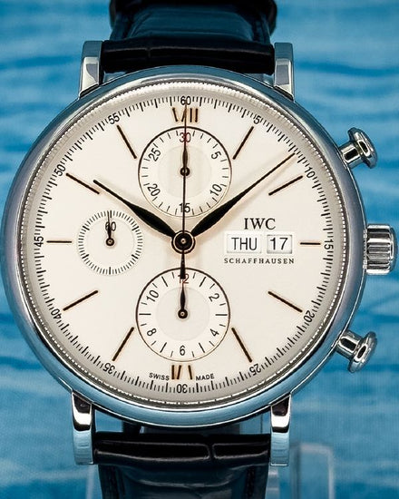 No Reserve - 2018 IWC Portofino Chronograph 42MM Silver Dial Leather Strap (IW391022)