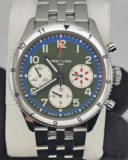 Breitling Classic Avi Chronograph "Curtiss Warhawk" 42MM Green Dial Steel Bracelet (A23380)