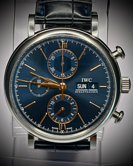 2019 IWC Schaffhausen Portofino Chronograph 42MM Blue Dial Leather Strap (IW391036)
