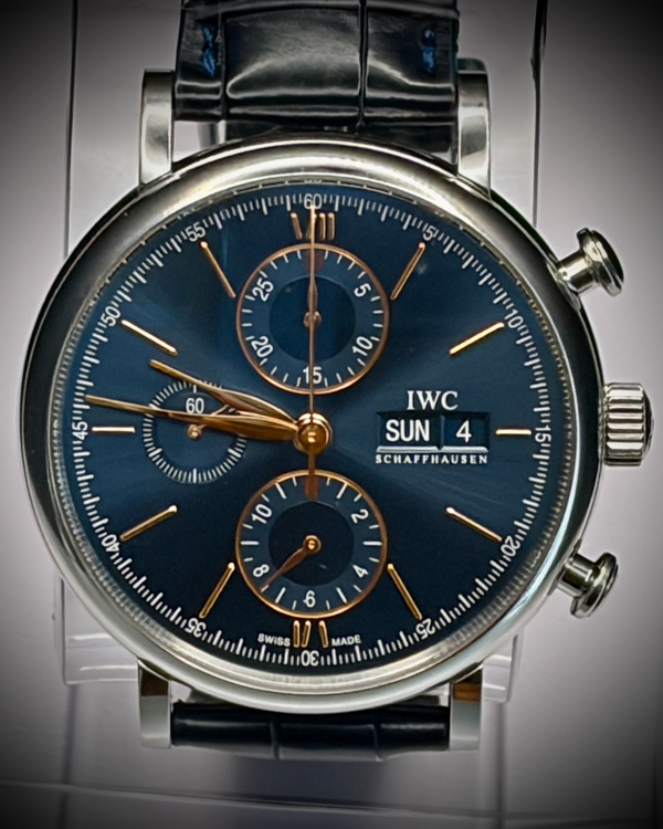 2019 IWC Schaffhausen Portofino Chronograph 42MM Blue Dial Leather Strap (IW391036)