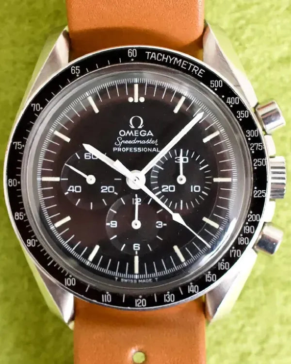 1975 Omega Speedmaster Professional Moonwatch 42MM Black Dial Leather Strap (145.022)