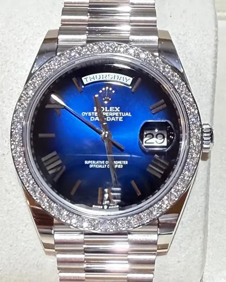 2026 Rolex Day-Date 40MM Blue Ombré Dial White Gold President Bracelet (228349RBR)