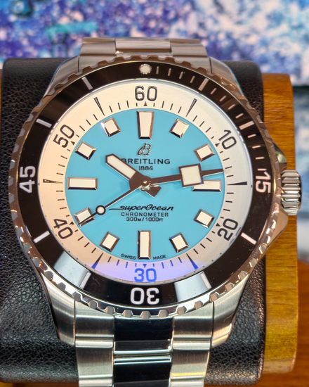 2024 Breitling Superocean 44MM Turquoise Dial Steel Bracelet (A17376211L2A1)