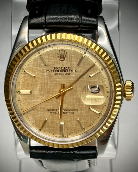 Rolex Datejust 36MM Champagne "Linen" Dial Aftermarket Leather Strap (1601)