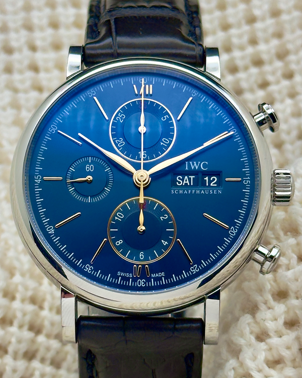 2022 IWC Schaffhausen Portofino Chronograph 42MM Blue Dial Leather Strap (IW391036)