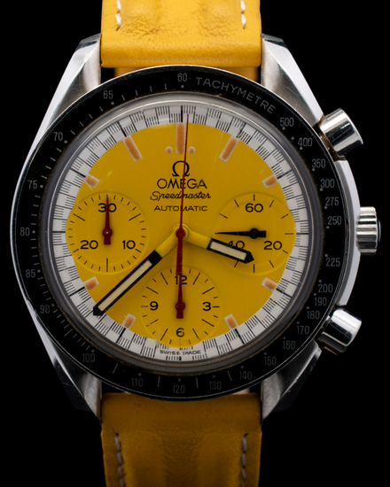Omega Speedmaster Reduced "Michael Schumacher" 39MM Yellow Dial Leather Strap (3510.12.00)