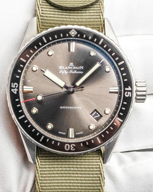 2020 Blancpain Fifty Fathoms Bathyscaphe 43MM Grey Dial Textile Strap (5000-1110-B52A)