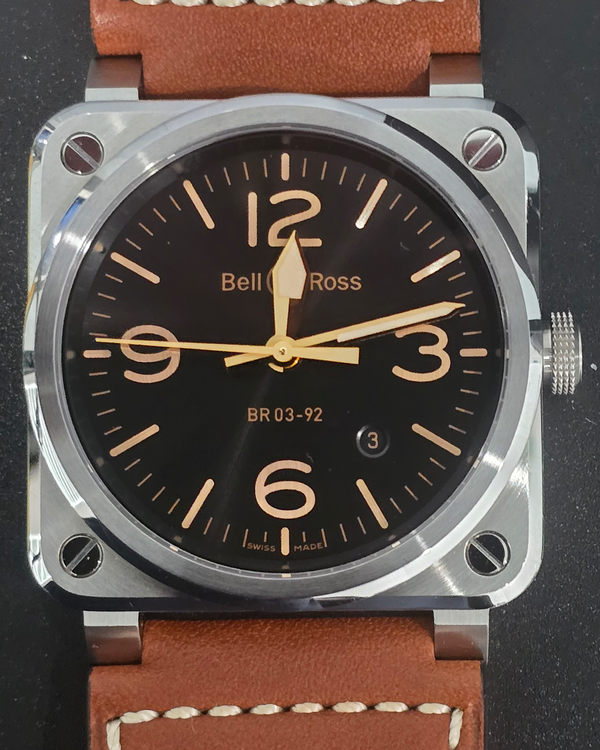 2021 Bell & Ross BR 03 92 Golden Heritage 42MM Black Dial Leather Strap (BR0392-GH-ST/SCA)