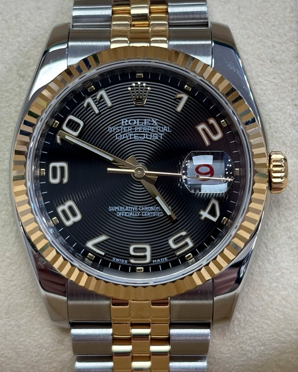 2010 Rolex Datejust 36MM Black "Concentric" Dial Two-Tone Super Jubilee Bracelet (116233)