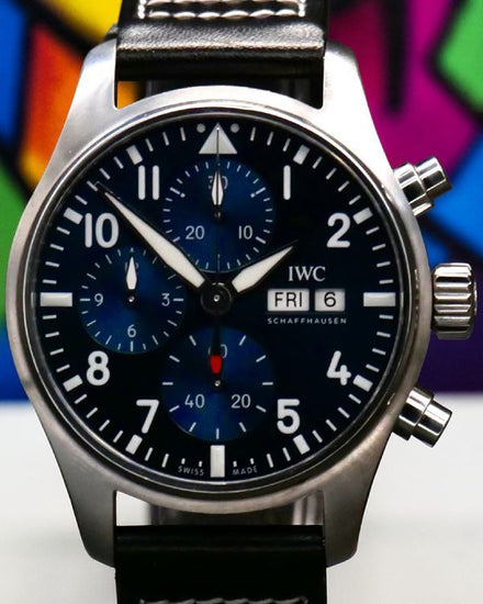 2022 IWC Schaffhausen Pilot Chronograph 41MM Blue Dial Leather Strap (IW388101)