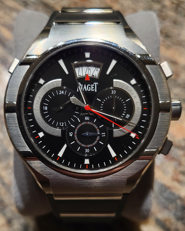 Rare Piaget Polo FortyFive Flyback Chronograph GMT 45MM Black Dial Rubber Strap (G0A34002)