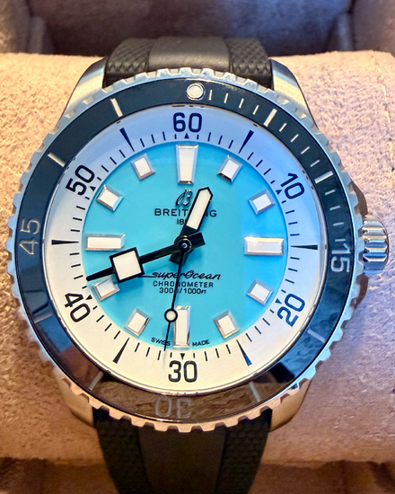 2024 Breitling Superocean 44MM Turquoise Dial Rubber Strap (A17376)