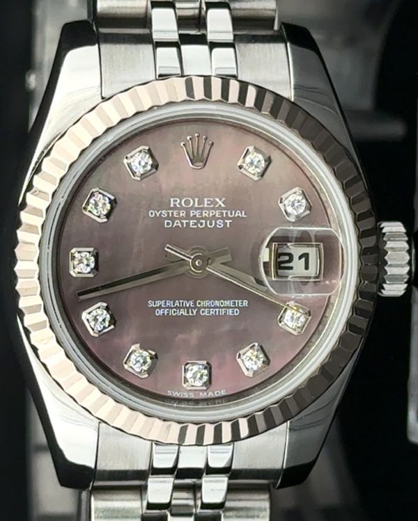 2008 Rolex Lady-Datejust 26MM Black Mother of Pearl Dial Jubilee Bracelet (179174)