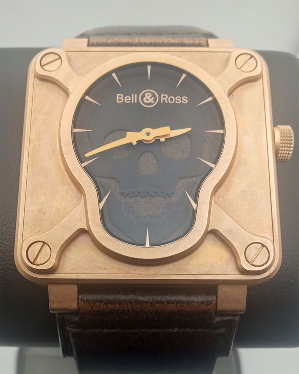 2015 Bell & Ross BR 01 Skull Bronze L.E. 46MM Black Dial Leather Strap (BR0192-SKULL-BR)