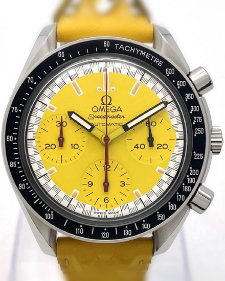 Omega Speedmaster Reduced "Michael Schumacher" 39MM Yellow Dial Leather Strap (3510.12.00)