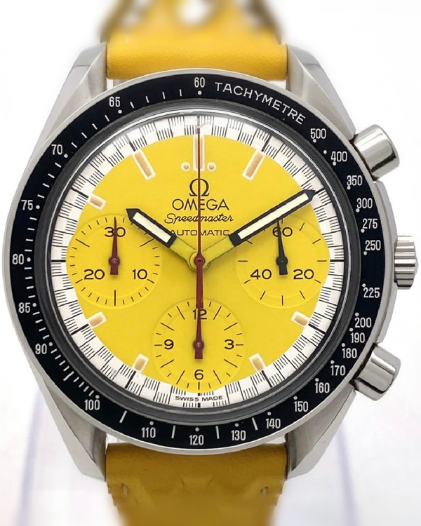 Omega Speedmaster Reduced "Michael Schumacher" 39MM Yellow Dial Leather Strap (3510.12.00)