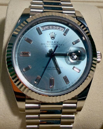 2026 Rolex Day-Date 40MM Ice Blue Dial Platinum President Bracelet (228236)