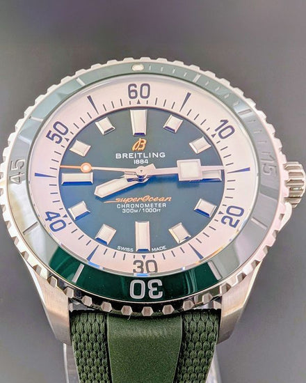 2025 Breitling Superocean 44MM Green Dial Rubber Strap (A17376A31L1S1)