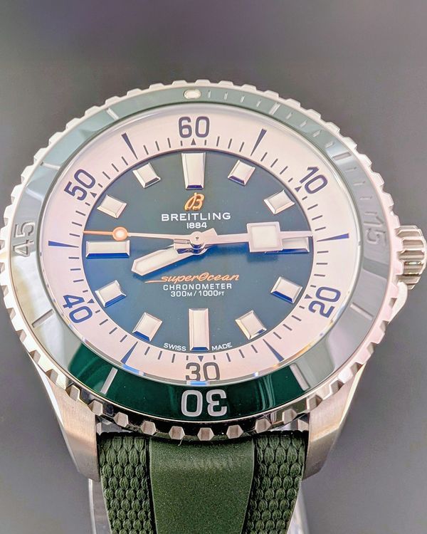 2025 Breitling Superocean 44MM Green Dial Rubber Strap (A17376)