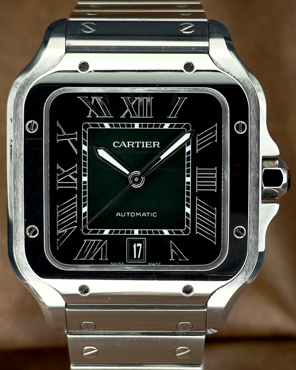 No Reserve - 2025 Cartier Santos De Cartier 39.8MM Green Dial Steel Bracelet (WSSA0062)