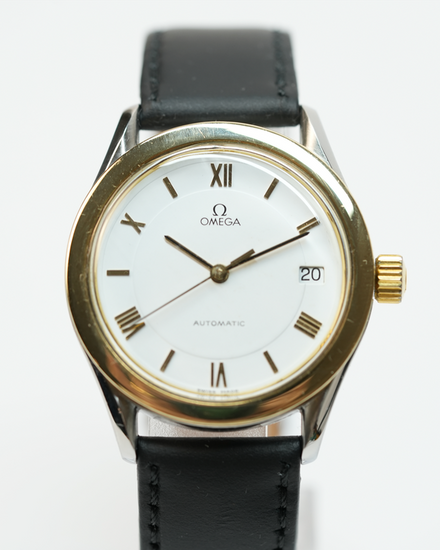 No Reserve - Omega  Vintage 35MM White Dial Aftermarket Leather Strap (166.0285)