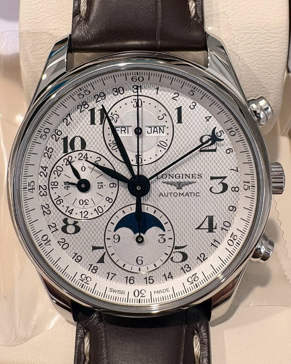 2026 Longines Master Collection Chrono Moonphase 40MM Silver Dial Leather Strap (L2.673.4.78.3)